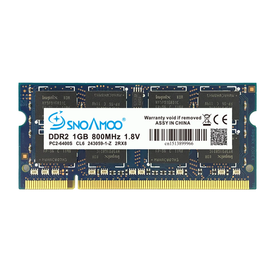 Snoamoo ddr2 1 جيجابايت 2 جيجابايت 667 ميجا هرتز محمول PC2-5300S الكباش 800 ميجا هرتز PC2-6400S 200Pin CL5 2Rx8 CL6 1.8 فولت ذاكرة الكمبيوتر SO-DIMM الضمان