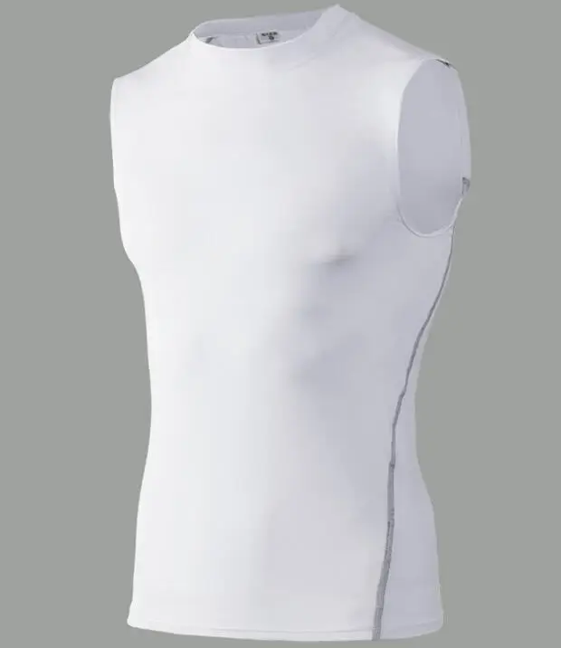Мужская футболка без рукавов для бодибилдинга, Спортивная компрессионная рубашка для фитнеса, спортивные дышащие топы для бега, быстросохнущие рубашки - Цвет: Белый