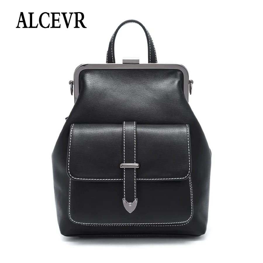 

ALCEVR Women Leather Backpacks Female Shoulder Bag Sac A Dos Ladies Bagpack Vintage School Bags for Girls Travel Back Pack New