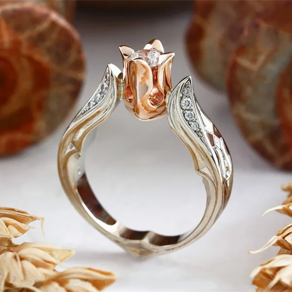 Luxury Female Small Rose Flower Ring Silver Color Wedding Jewelry Promise Engagement Rings For Women 2019 Valentine's Day Gifts |