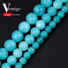 Naturais Contas de Pedra Amazonita Rodada Contas Loose Para Jóias Fazendo 6 Needlework 8 10 milímetros Diy Acessórios Pulseira Colar de 15