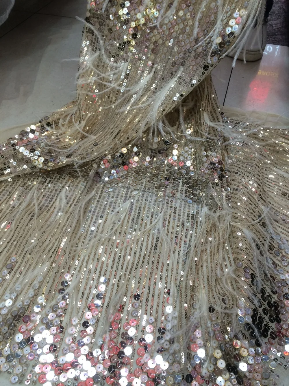 CiCi-120915, французская сетка, кружевная ткань с блестками, тюль, чистая кружевная ткань с перьями для свадебного платья