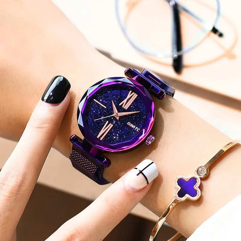 GIMTO New Luxury Starry Sky Watch Women Purple Ladies Watches Casual Dress Stainless Steel Magnet Buckle Female Wristwatch Roman GIMTO New Luxury Starry Sky Watch Women Purple Ladies Watches Casual Dress Stainless Steel Magnet Buckle Female Wristwatch Roman