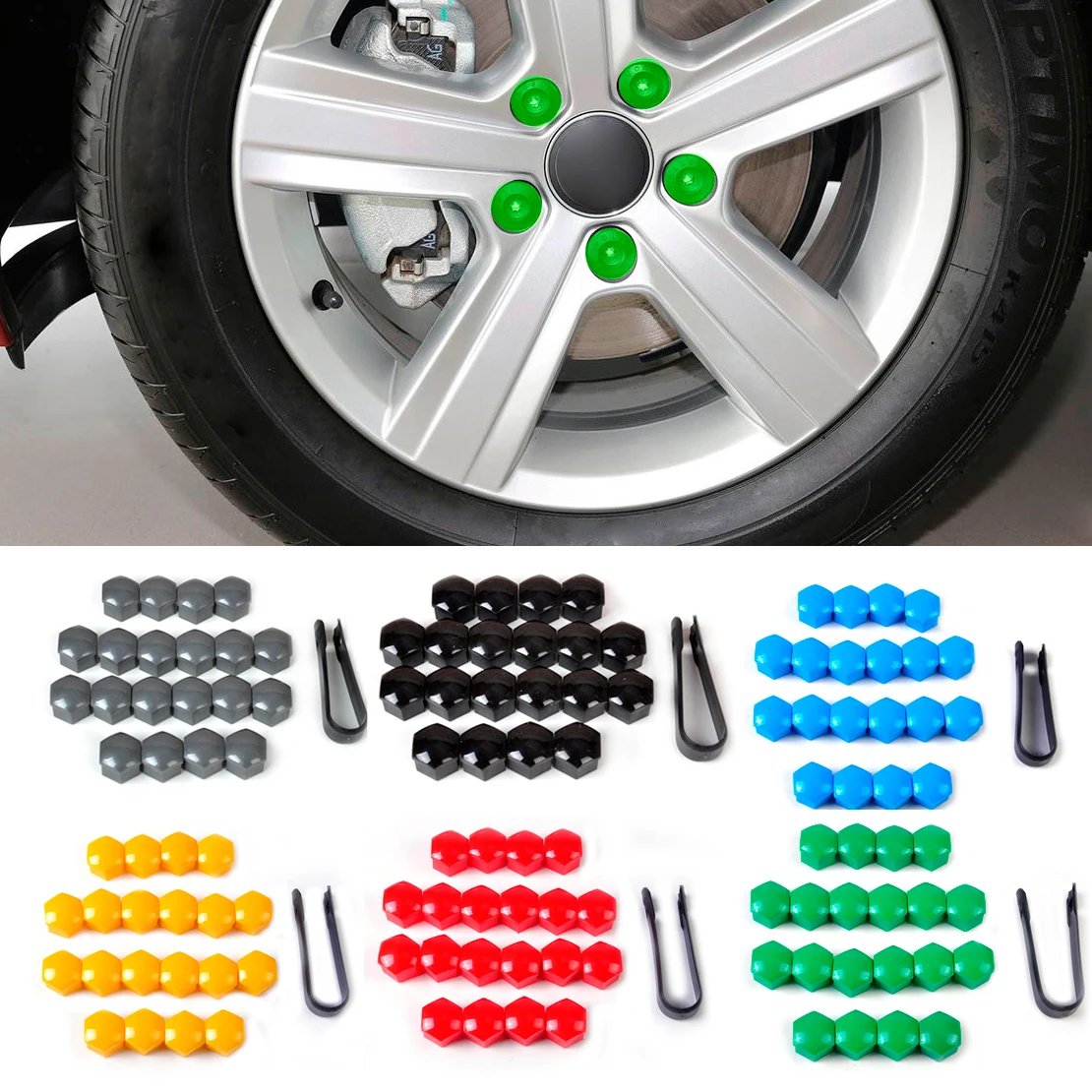 

DWCX 20pcs Wheel Lug Nut Center Cover Caps 321601173A + Removal Tool 8D0012244A Fit for VW Golf Passat Audi A4 A6 Q7