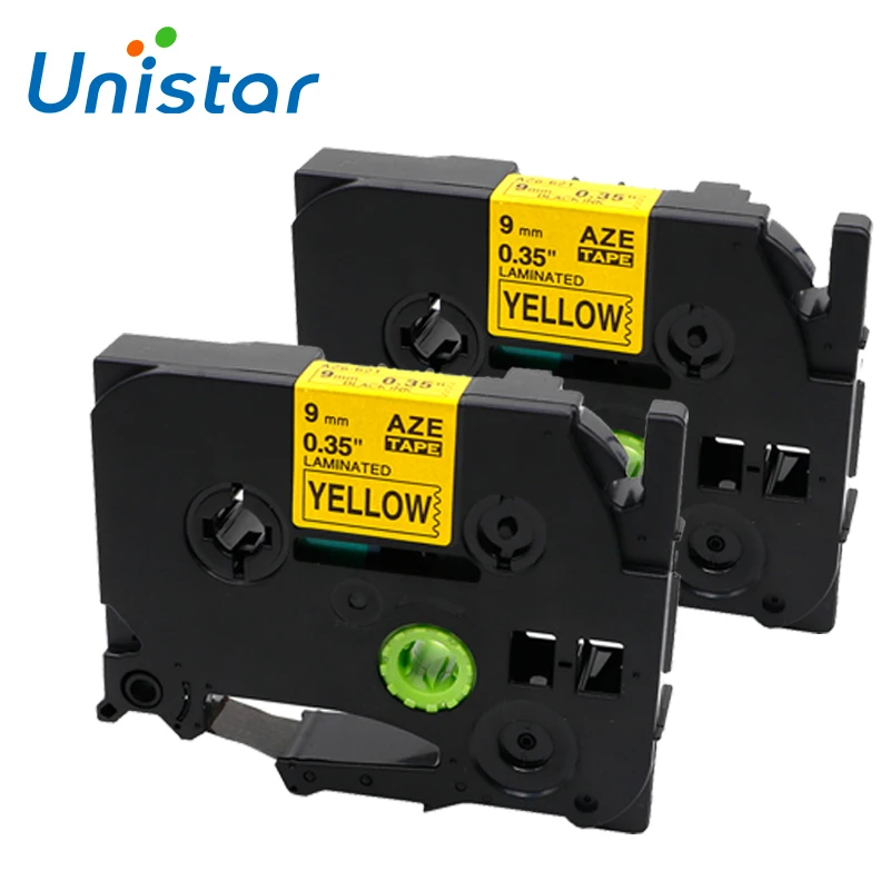 Ленты Unistar TZe 621 2 шт. совместимые с ламинированной лентой Brother TZ621 9 мм черные на