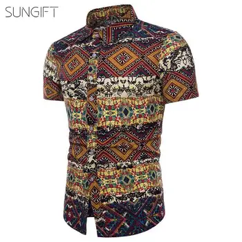 

SUNGIFT Dashiki African Top For Men Lapel Neck Big Size Men Shirt Mix Color Pattern African Clothing 2019 Summer Formal T-Shirt