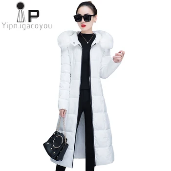 

Parkas Women 2020 Black Long Winter Coat Women Warm Parka Overcoat Big Fur Collar Hooded Jacket Plus size Korean Red Down Jacket