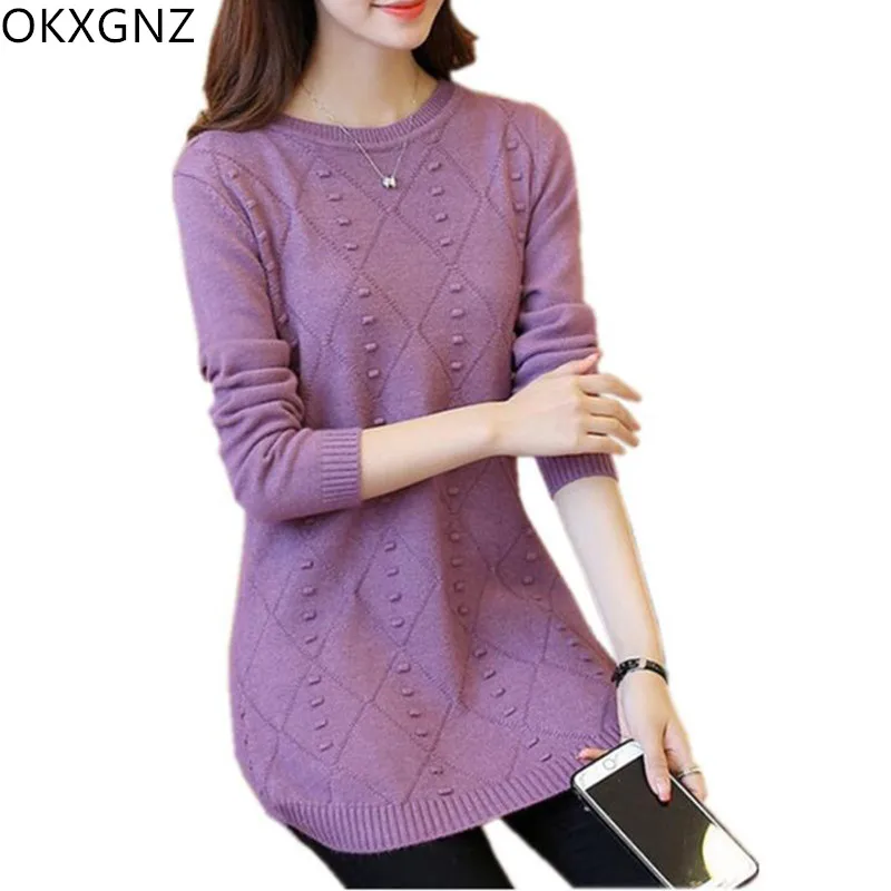 

Winter New Women's Korean Loose Knitted Turtleneck Sweaters Long Jacquard Casual Temperament Sweaters Plus Size M-3XL A202