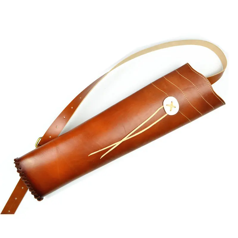 

New Hand Crafted Single shoulder back type Top Head Layer Cowhide Leather Archery Quiver Black+Brown holding for Hunting