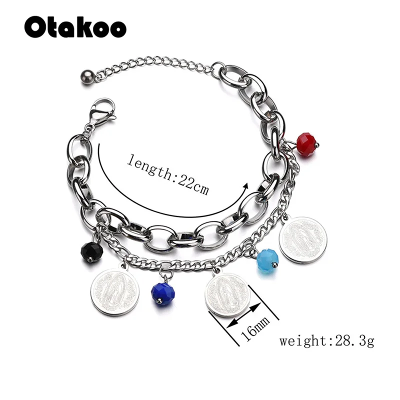 Otakoo двухслойный браслет цепочка из титана и стали Серебряный Большой Круглый