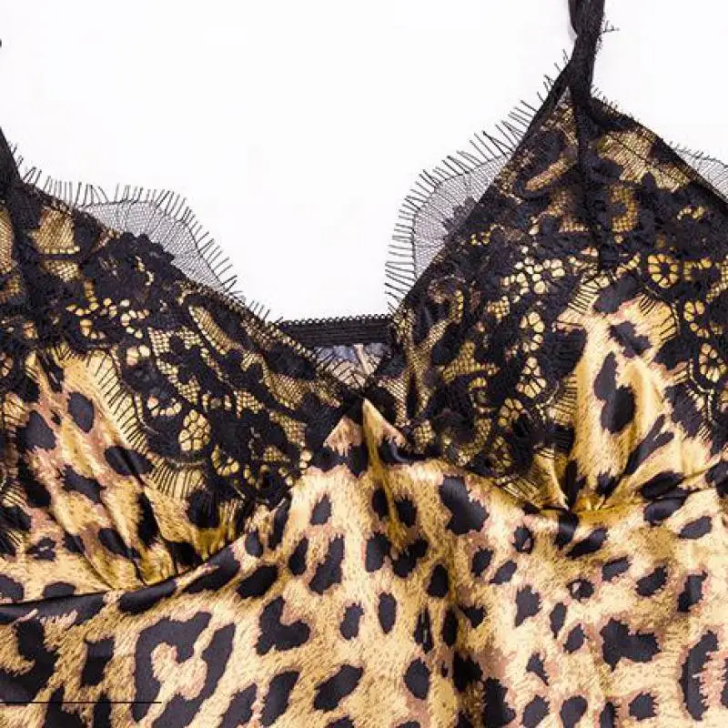 Сексуальный женский леопардовый принт на бретельках ночная рубашка Элегантное Длинное ночное платье с высоким разрезом удобная повседневная домашняя одежда