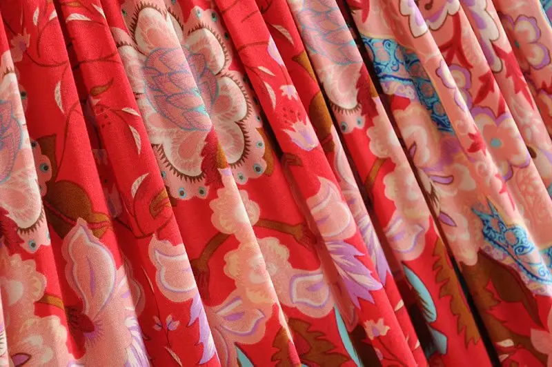 Винтажное шикарное женское Красное пляжное длинное богемное Макси-Платье с кисточками и цветочным принтом Женская одежда из вискозы и хлопка Плиссированное богемное платье vestidos