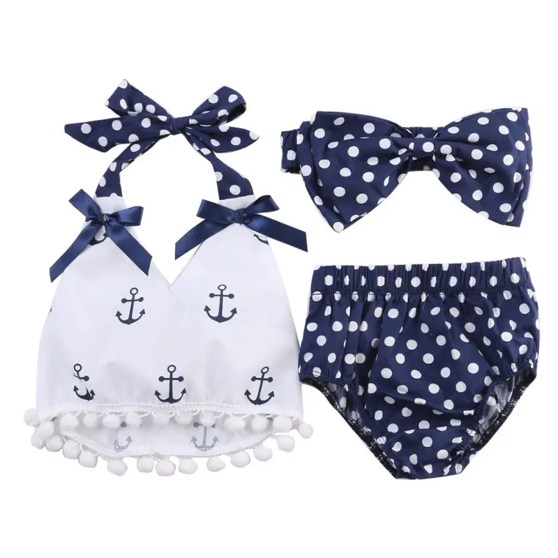 

3 pcs Baby Girls Printing Patterns Clothing Set Ankle Tops + Polka Dots Baby Underwear Summer Clothes Sunsuit Suit Set 0-24M S2