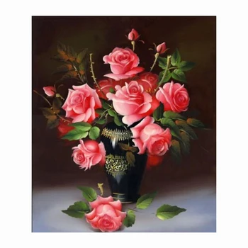 

3D 5D DIY Diamond Painting Red Flower Vase Rhinestone Cross Stitch Kits Diamond Embroidery Needlework Set Cheap 40*48cm