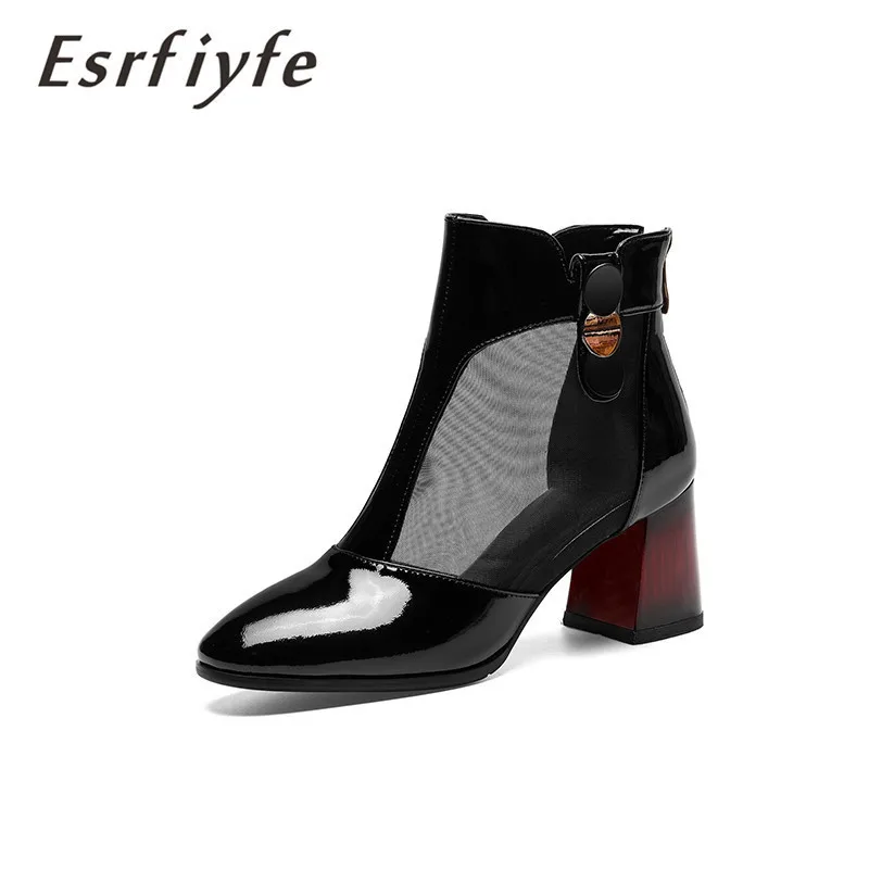 

ESRFIYFE 2019 New Women's Shoes Genuine Cow Leather Spring Summer Fashion Boots High Heels Round Toe Ankle Boots Shoes Woman