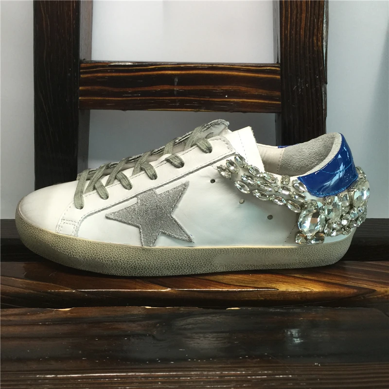 

new Luxury Crystal Women Flats Casual Shoes Fashion Genuine Leather Lace Up Trainers Sneakers Runway Do Old Dirty Shoes Woman
