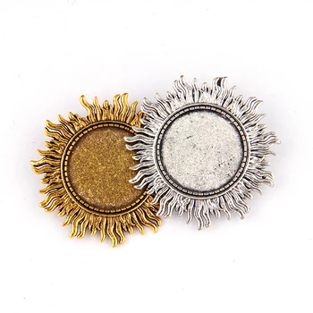 

2 Pieces 25*25mm Internal Size Retro Sun Shape Brooch Base Blank Convex Round Brooch Set Antique SliverJewelry Outer Size 46*46m