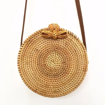 

2019 New Hot Handmade Bohemian Beach Bali Bags Summer Vocation Rattan Wicker Weaving Women Shoulder Circular Bags