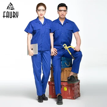 

Workshop Clothes Unisex Engineering Uniform Summer Short Sleeves Repairment Workshop Labor Work wear Protection Jacket+Pants