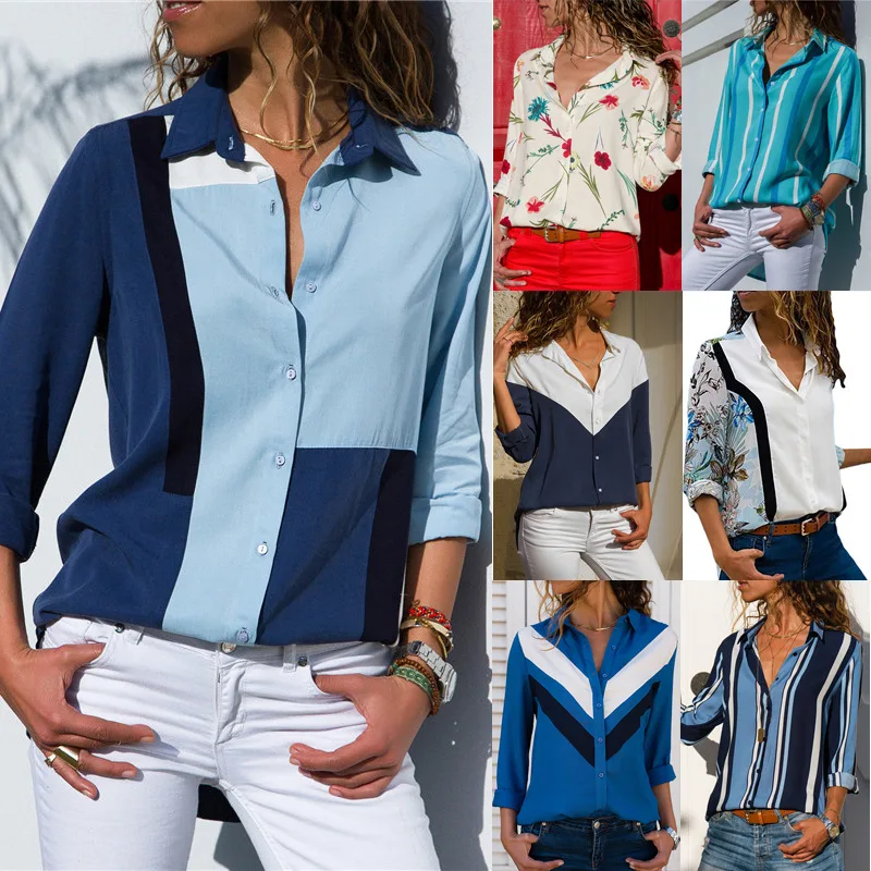 المرأة البلوزات 2019 عارضة بلوزة أزياء السيدات مكتب قمصان مخطط طباعة زائد حجم Blusas Chemisier فام طويل كم قميص