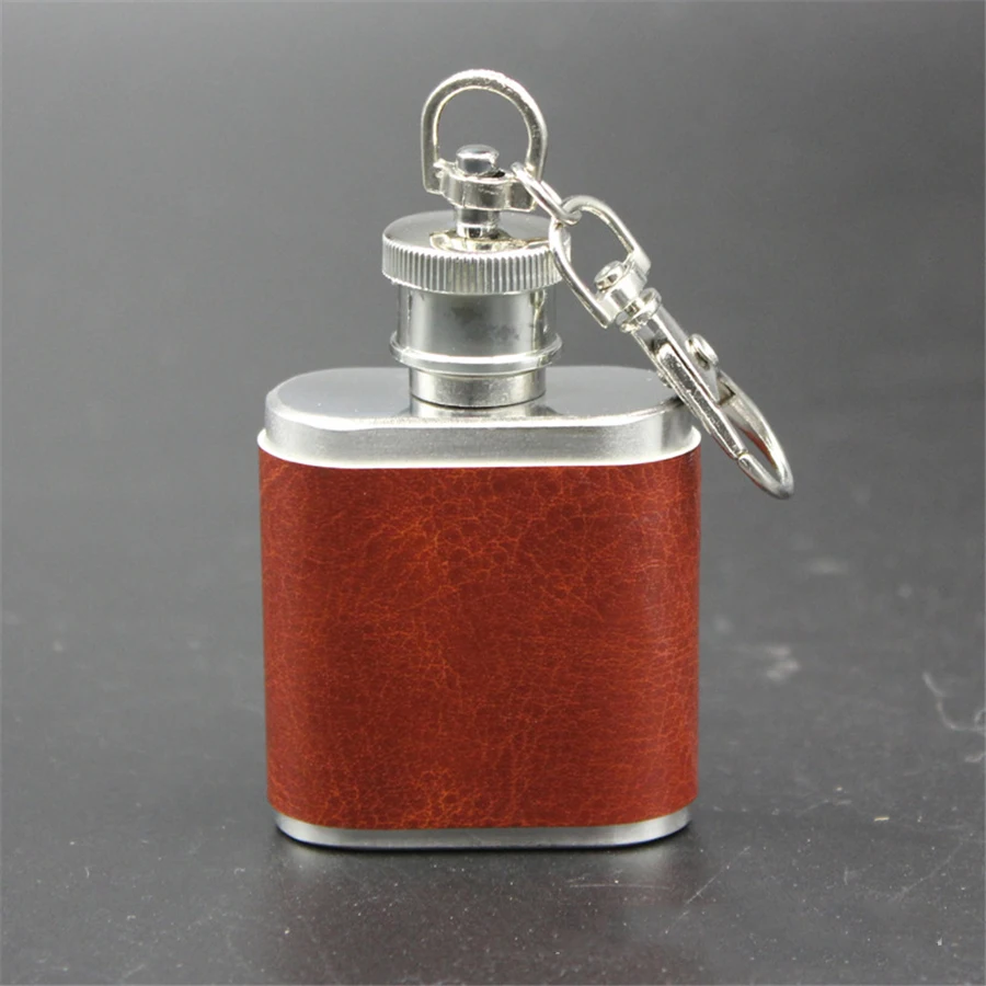 3 Mini Hip Flask with  Leather Personalized  Stainless Steel Drink Mug Bottle with Key Chain 1Oz Portable Wine Flask