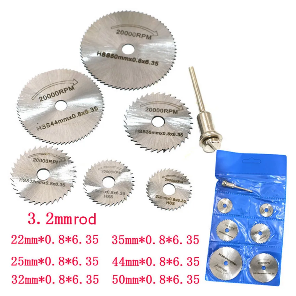 

7Pcs HSS Rotary Circular Saw Blades Tool Cutting Discs 3.2mm Mandrel Set --M25