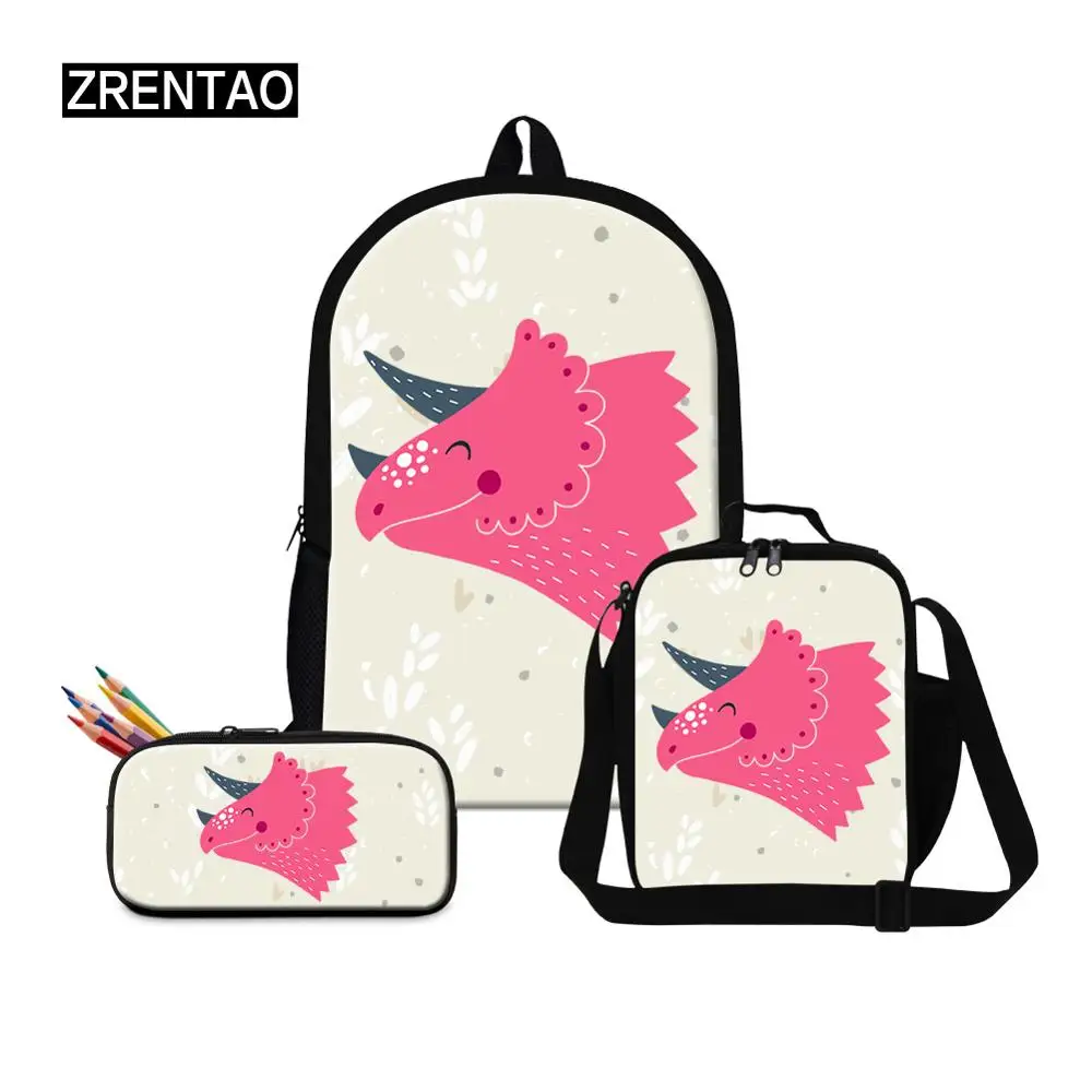 

2019 New Back To School Cartoon Dinosaur Prints Backpack Sets For Kindergarten Toddler Boy Girl Bookbag Child Bagpack 3piece Set