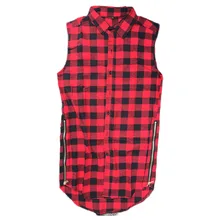 Tyga L K Hip hop gold side zipper oversized plaid flannel shirt tee men casual red