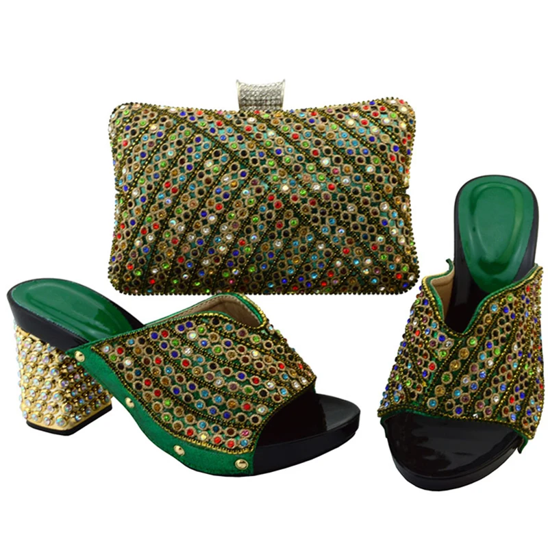 Green Shoes and Bag Sets for Women Italian Ladies Shoes and Bag Set