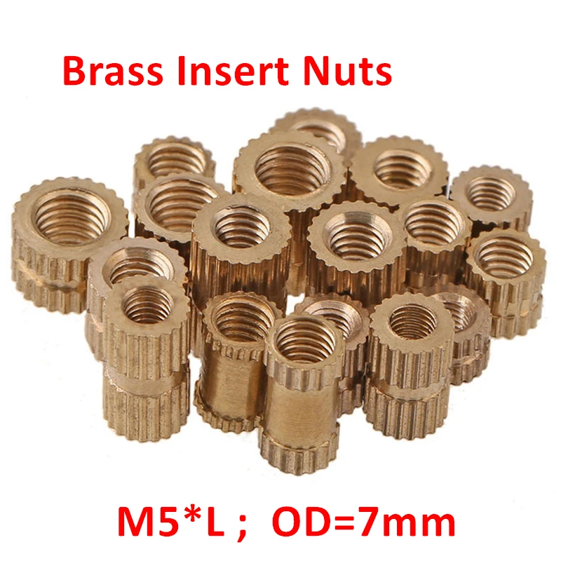 50pcs M5 Brass Thread Insert Nuts M5*5/6/8/10/12mm Od=7.3mm Knurled