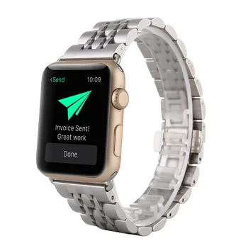 

Classic 7 bead stainless steel band for apple watch 4 3 2 1 Metal Wristband Buckle Clasp Replacement Bracelet for iwatch 44mm