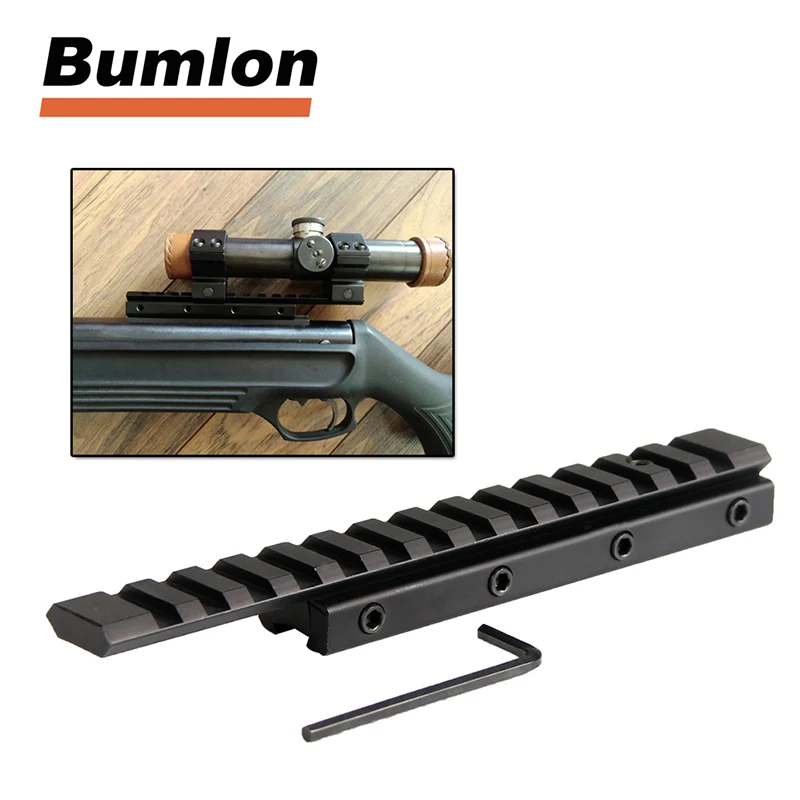 Scope Extension Rail Mount Base Adapter 11mm to 20mm Converter 15.5cm Length 14 slots Dovetail Picatinny Weaver for Tactical Hunting Accessory RL1-0030 (14)