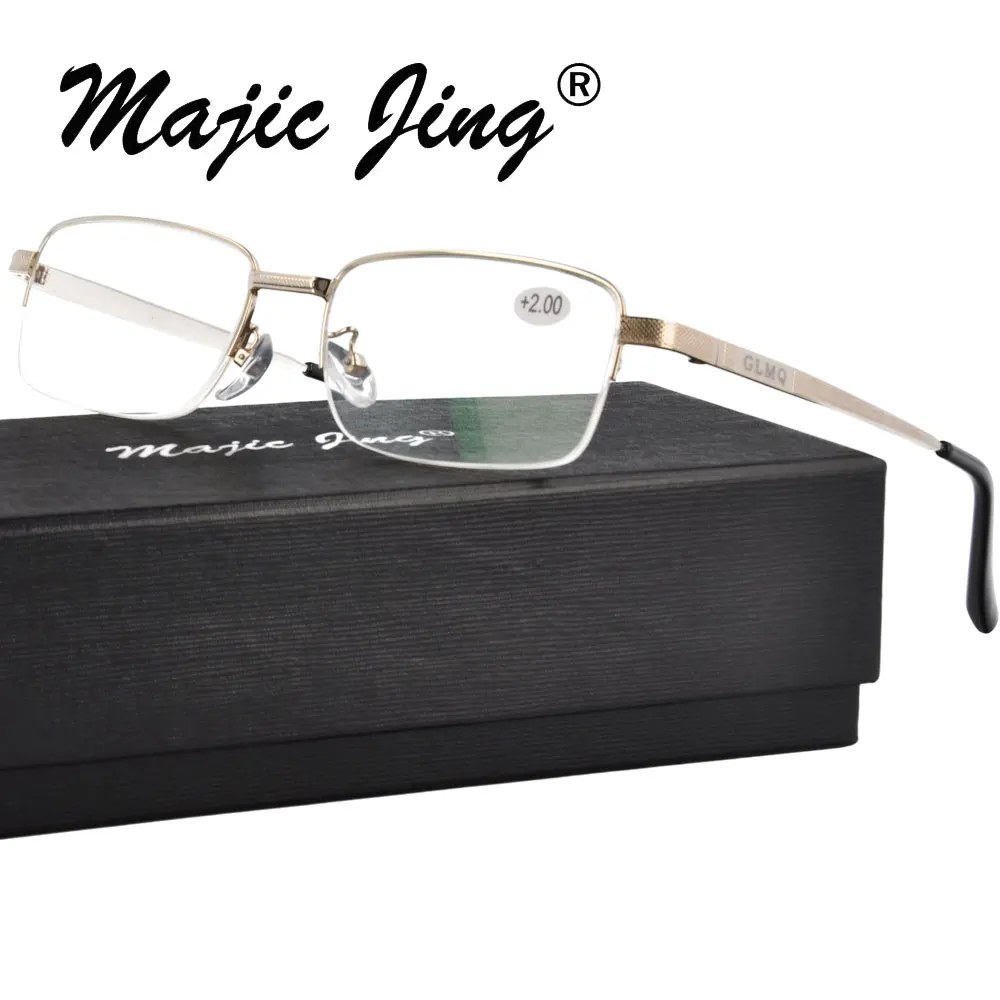 

Magic Jing Metal Reading eyewear with anti blue presbyopia eyeglasses half rim for men ADD:+100~+400 6017