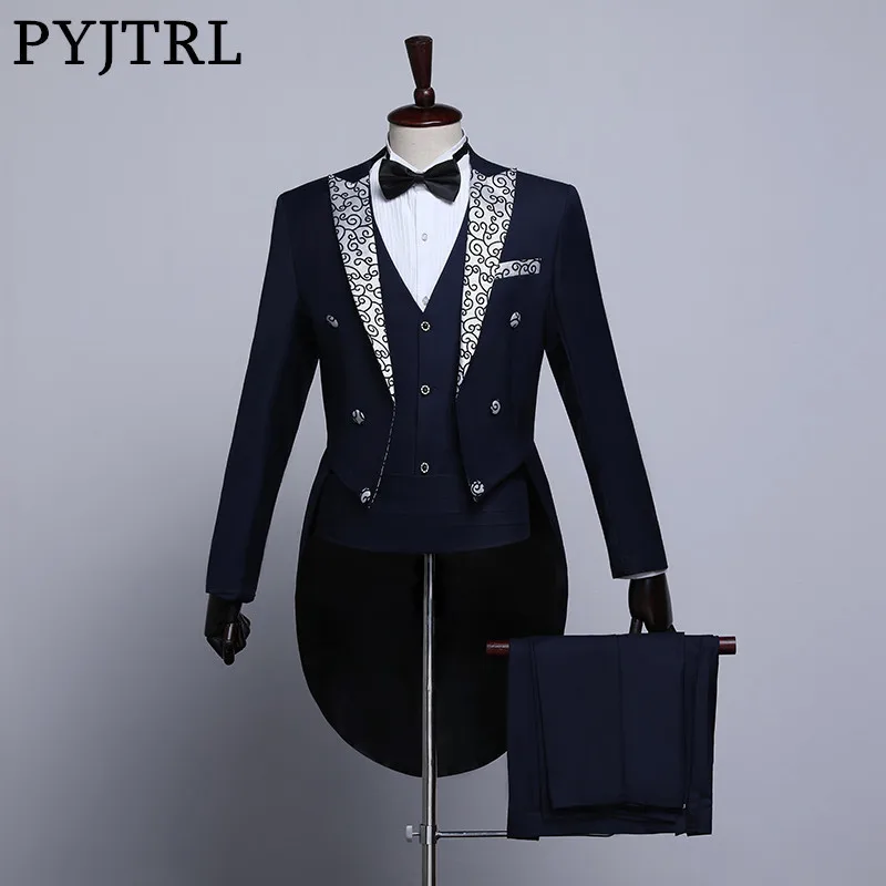PYJTRL Mens Fashion Colorful Sequins Tailcoat Tuxedo