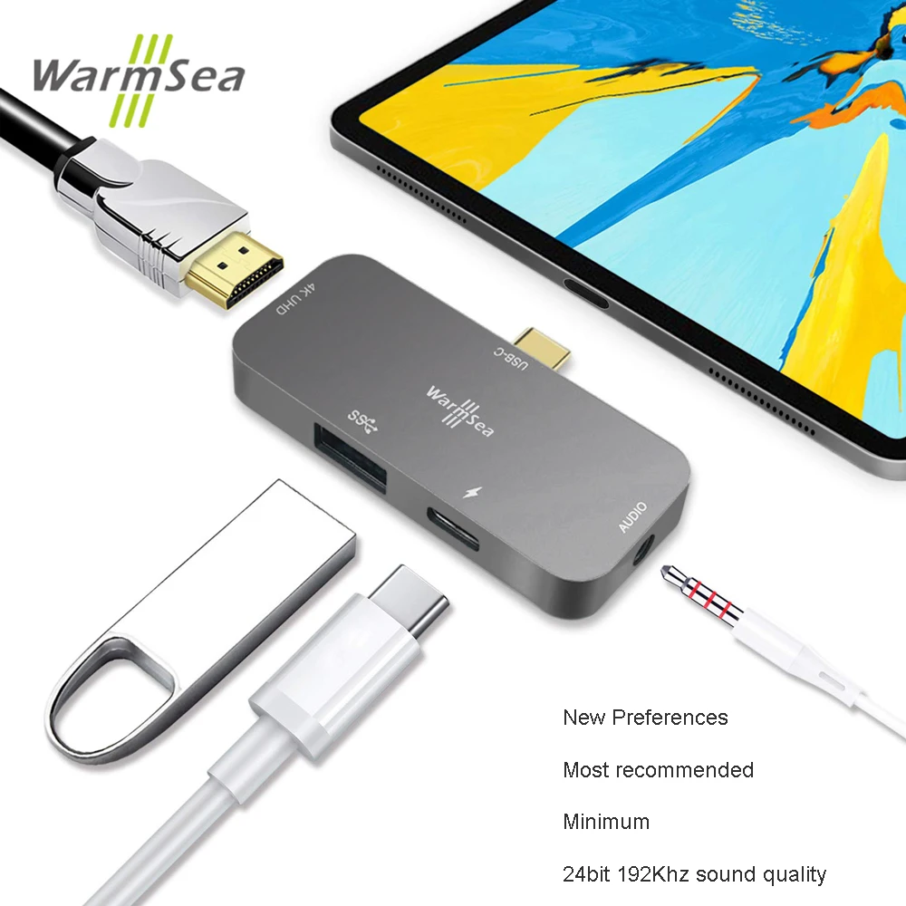 USB C концентратор адаптер с USB-C TYPE C зарядка PD 4 K HDMI USB 3,0 3,5 мм наушники с iPad Macbook Pro SAMSUNG S8 S9 S10 - Цвет: 4-in-1 Gray