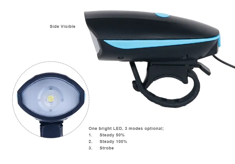 Clearance Bicycle Headlight + Horn USB Charge Bike Front Handlebar LED Lamp Lantern Electronic Bell Siren Alert Trumpet Audio Warning 9