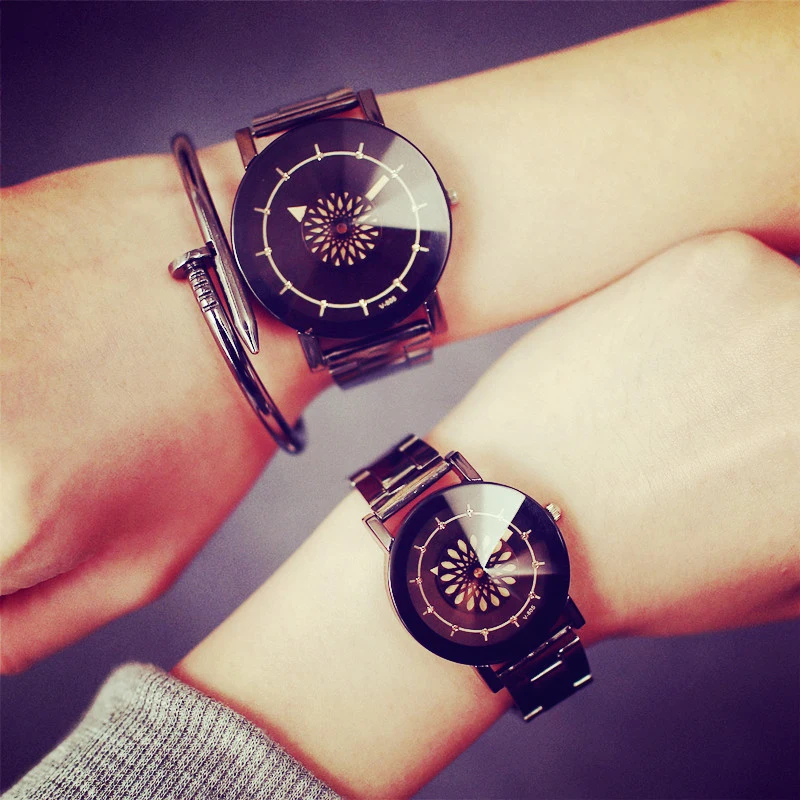 

Creative Fashion luxury Diamond mirror watch men women Flower Turntable design watch stainless steel quartz couple wristwatch