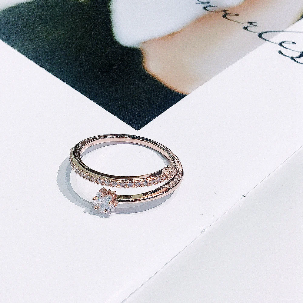 MIGGA высокое качество кубический циркониевый Кристал кольцо со звездами для женщин Регулируемый розовое золото цвет Bague ювелирные изделия
