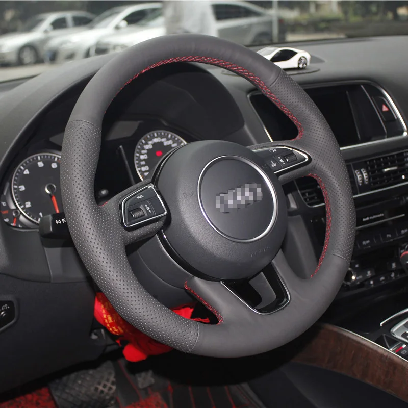 

New Anti Slip Black Leather Steering Wheel Stitch on Wrap Cover For Audi A1 A3 A5 A7 A4L