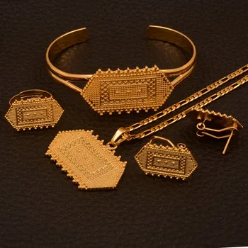 

Anniyo Habesha Ethiopian Jewelry Sets Gold Color Pendants Necklaces Earrings Ring Bangle African Eritrean Wedding Gifts #115306