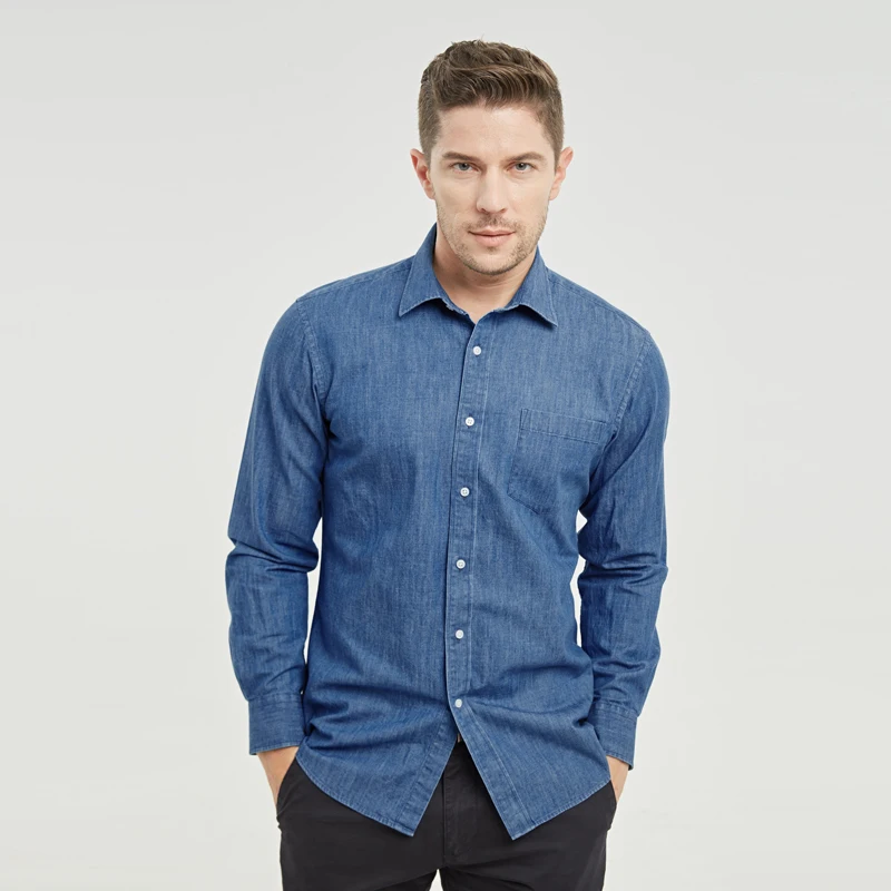 Smart Casual Cotton T-Shirt in Jeans | Ploumanac'h