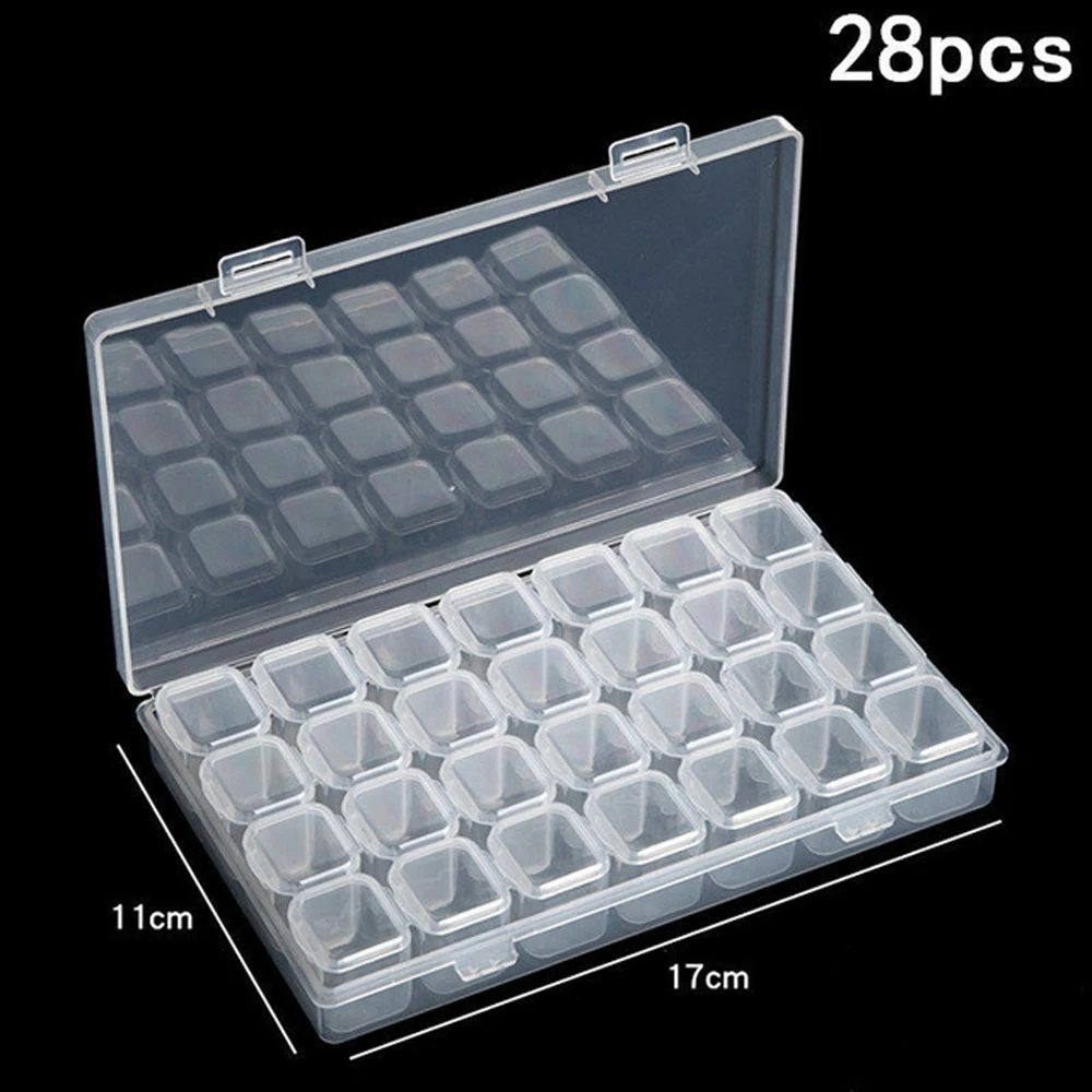 

28 Slots makeup Nail Storage Box Plastic Transparent Display Case Organizer Holder For Rhinestone Beads Ring Earrings 2019