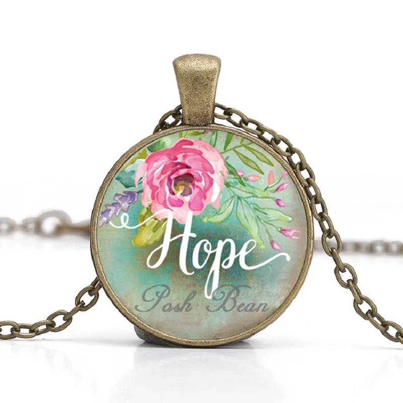 Женское винтажное ожерелье Love/Hope/Dream/Faith/Believe/Wish Античная бронзовая цепочка стекло
