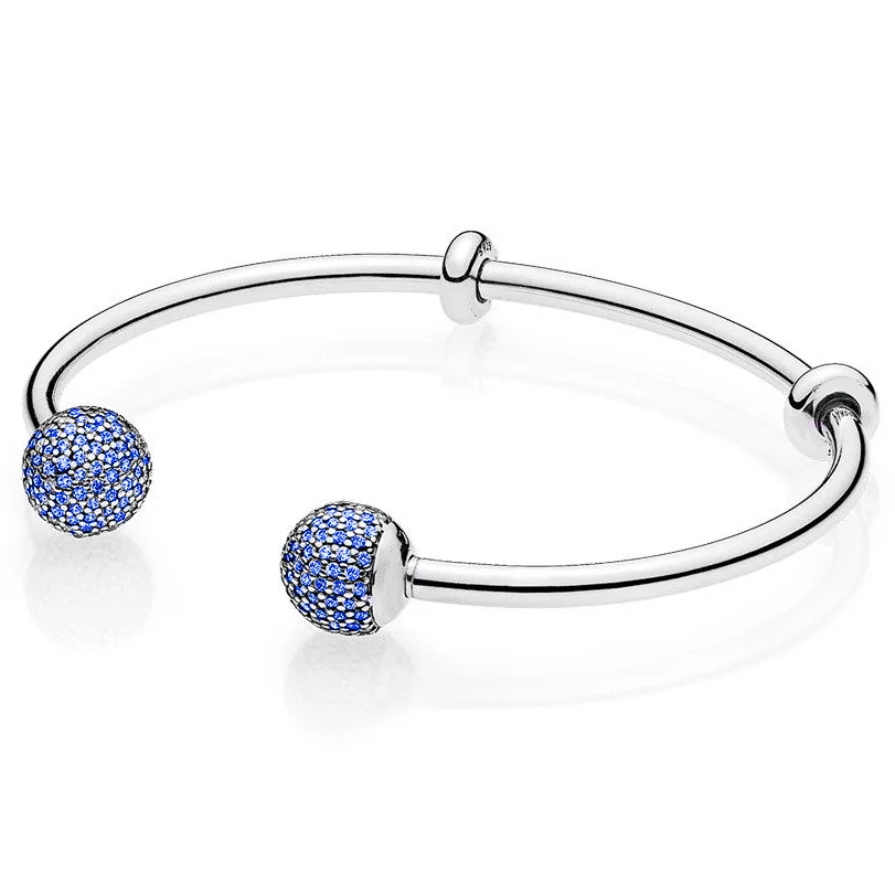 

MOMENTS Open Bangle Pave Multicolor Caps WIth Cubic Zirconia Bangle Bracelet Fit Bead Charm 925 Sterling Silver Original Jewelry