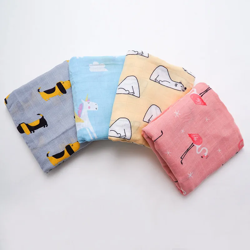 Muslinlife Baby Swaddle Wrap Soft Bamboo Cotton Blanket For Baby Stroller Use Cute Bunny Unicorn Whale Blanket 120*120cm