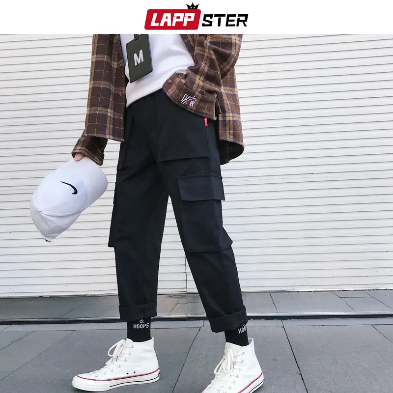 

LAPPSTER Men Streetwear Harem Pants 2019 Mens Pockets Cargo Pants Harajuku Wide Leg Joggers Pants Male Hip Hop Joggers Trousers