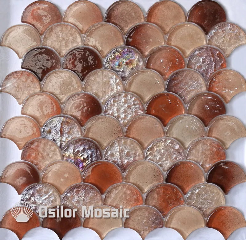 Fan shape glass mosaic tile for interior house decoration wall tile in