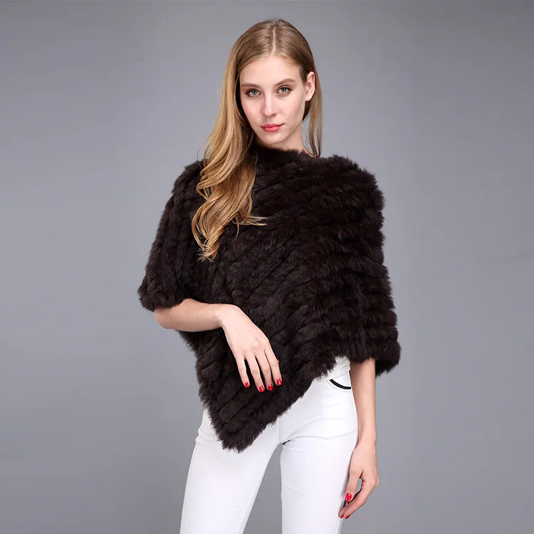  Winter Warm Shawl Poncho For Women Knitted Real Rabbit Fur Shouder Pashmina Capes Lady Natural Fur Wraps (9)