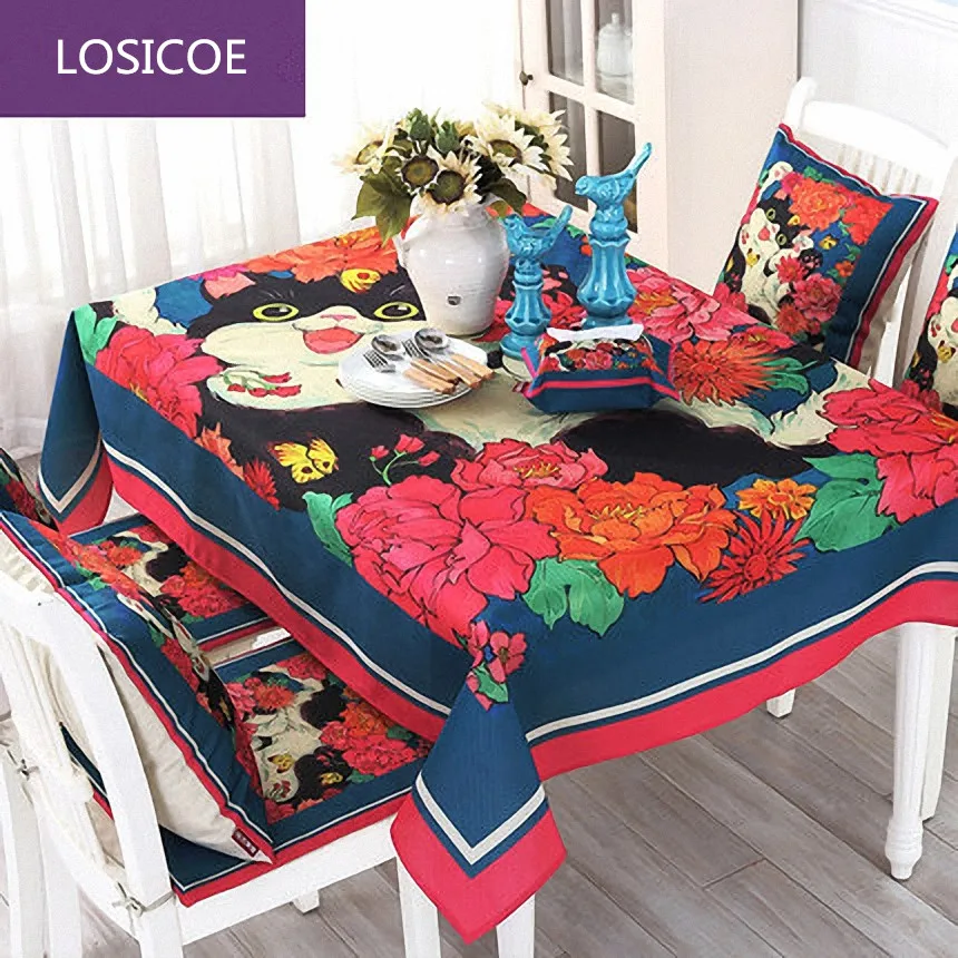 Noble Red cartoon dining table cloth Pillow Cushion tables and chairs bundle chair cover rustic