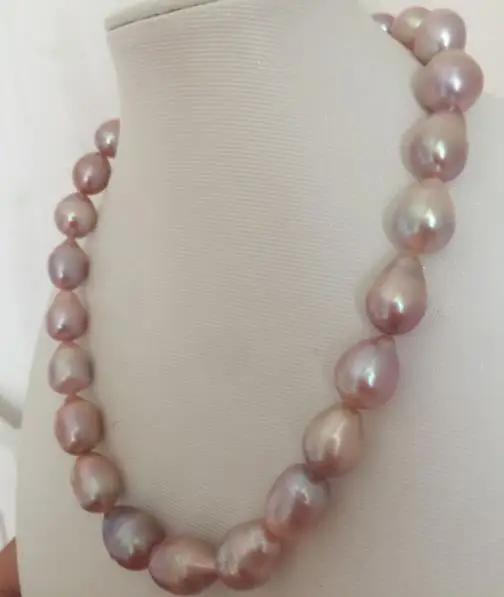 

huge 14-15mm south sea baroque lavender pearl necklace 18inch 925silver